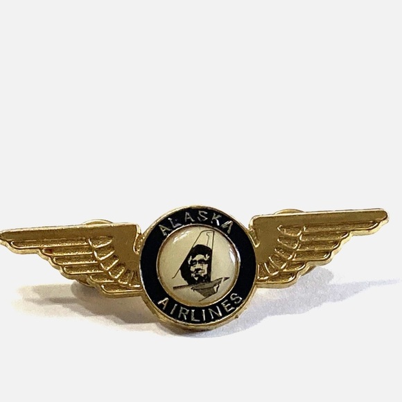 Alaska Airlines Winged With Face On Plane Tail Lapel Pin Brooch - Picture 1 of 5
